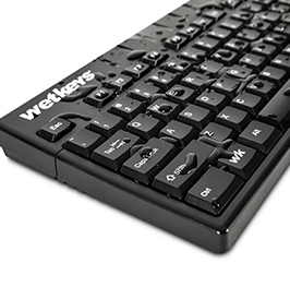 Angle view of wet Traditional Rigid Plastic Computer Keyboard KBWKABS104-BK